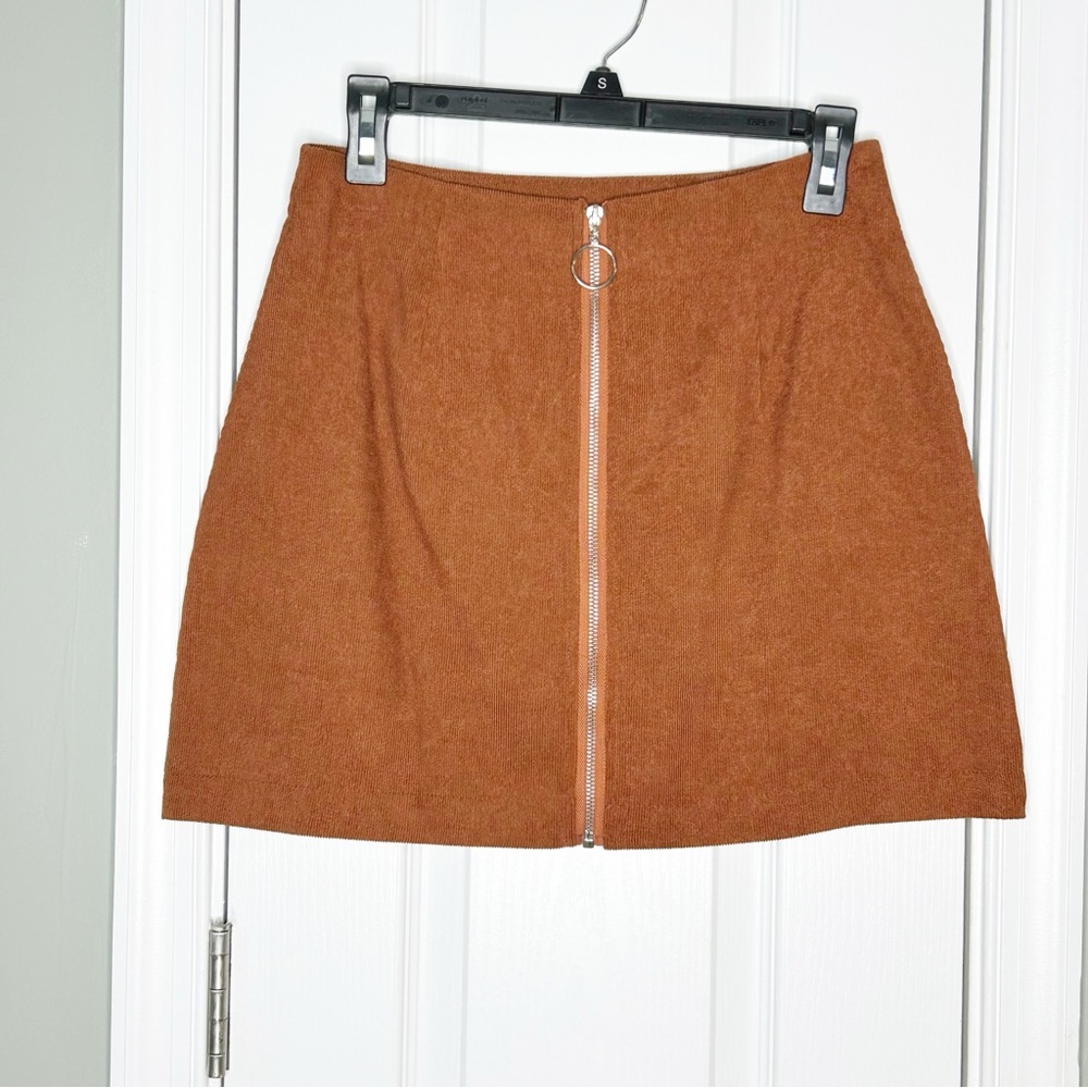 SHEIN Rust Orange Corduroy Mini Skirt Ring Zip Front Size M